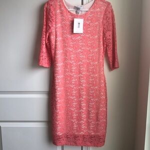 Belle Badgley Mischka Coral Pink Lace Dress